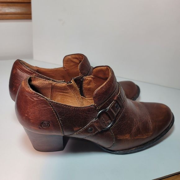 Born Women's Haddon Brown Leather Slip-On Low Ankle Block Heels Booties US 10 - Picture 5 of 13